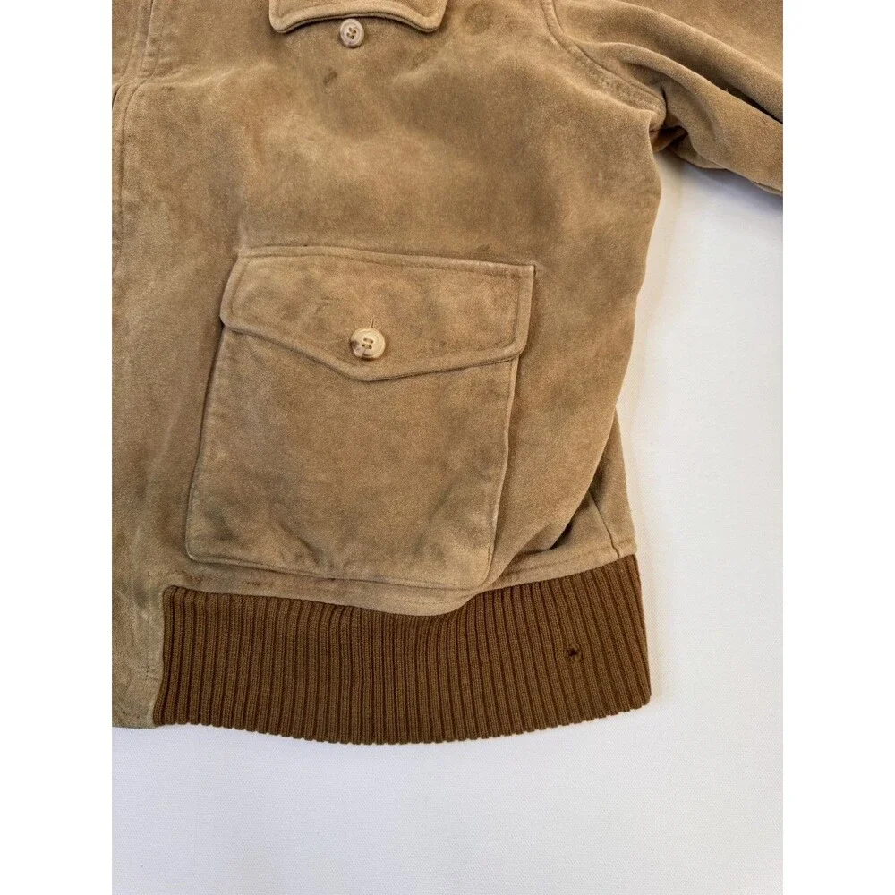 Vintage Polo Country Ralph Lauren Suede Flight Jacket Plaid Lined DISTRESSED XL